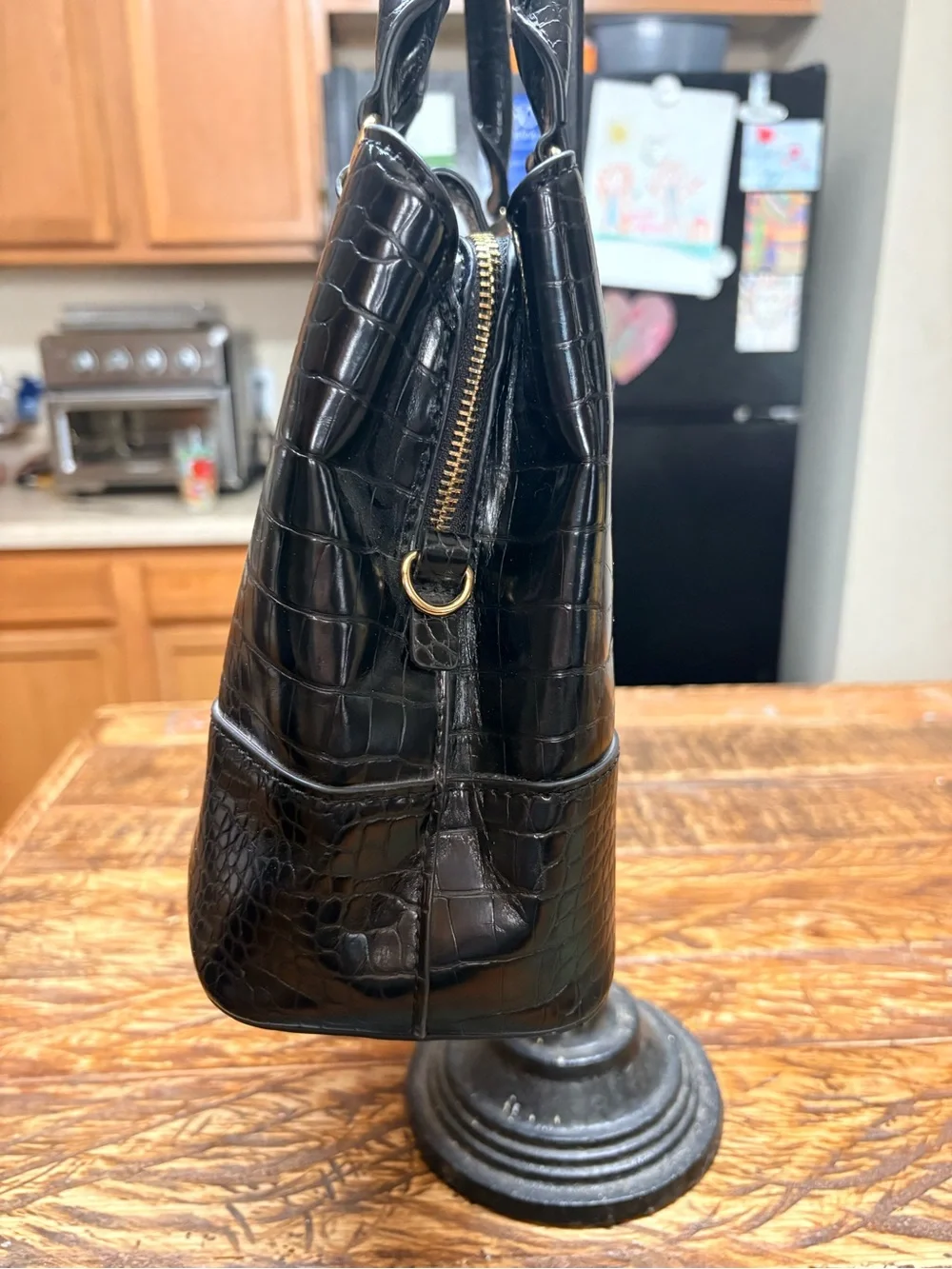 ALDO Limiaa Croc-Embossed Satchel Tote Bag in black 11.5”X12.5”